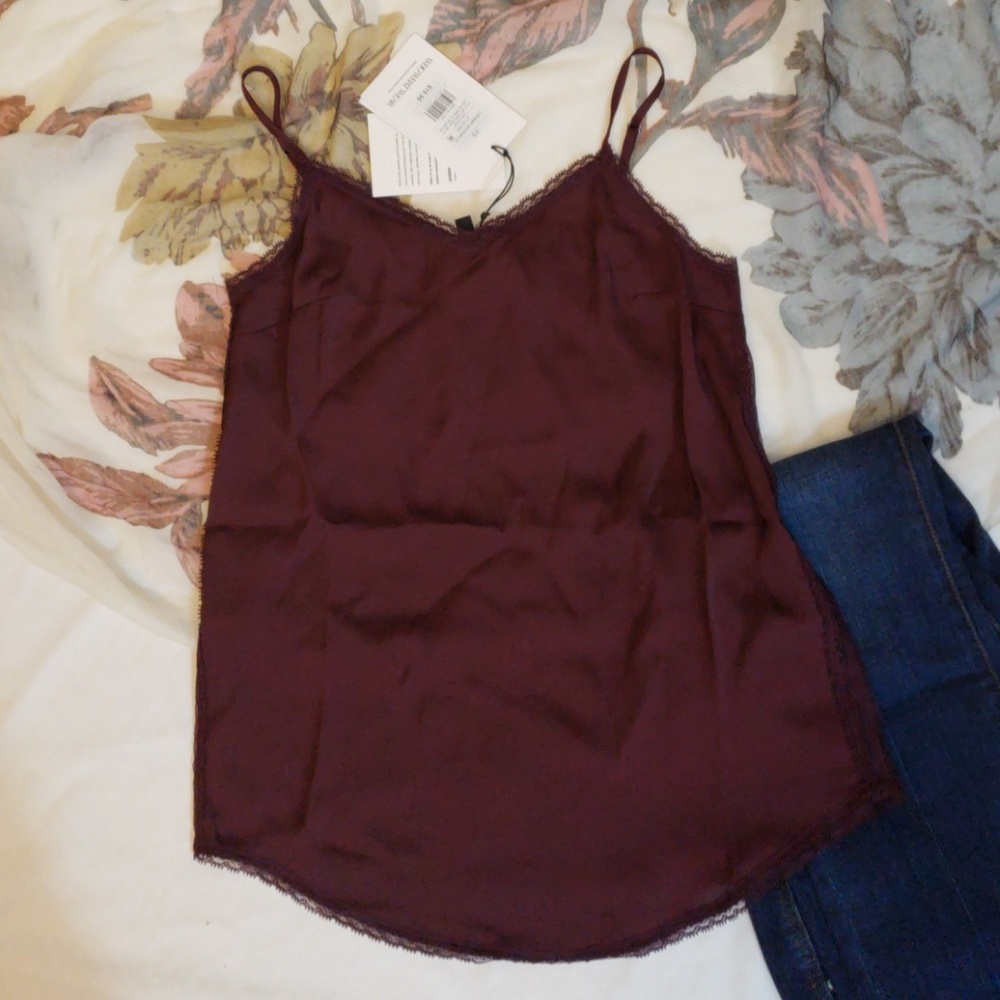Burgundy Camisole with Lace Accents